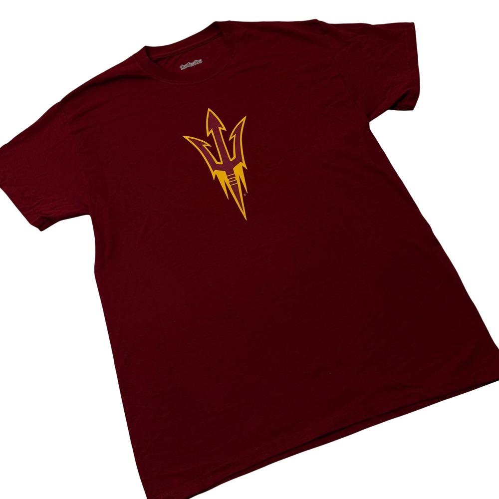 Captivating ASU Sun Devils Pitchfork Graphic T-Shirt Mens Medium Maroon 2952X